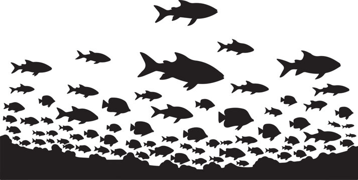 School of fish swimming in the ocean depths