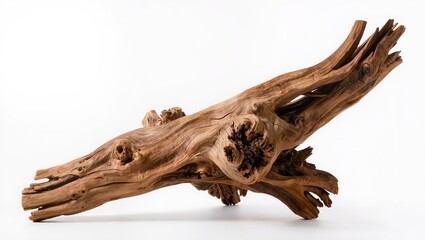 Fototapeta premium Weathered Driftwood Branch Isolated on White Background