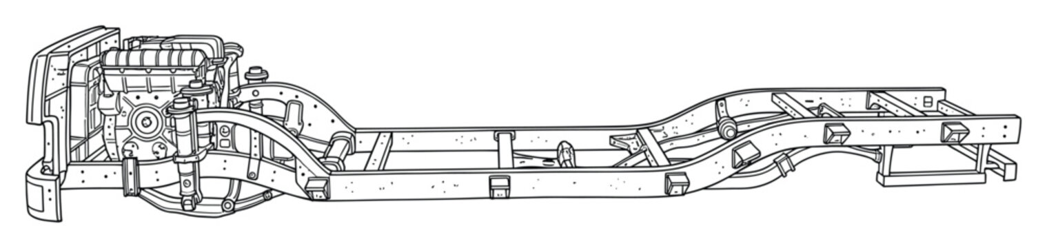 Detailed technical blueprint of a classic truck chassis with engine showcasing automotive engineering principles and construction for educational or design projects