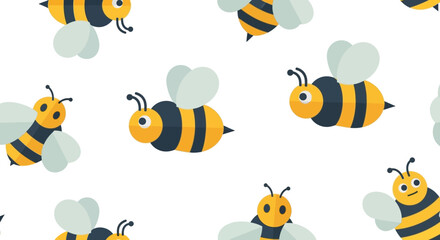 Obraz premium Cute Cartoon Bees Pattern on White Background - Adorable Flying Insect Illustration