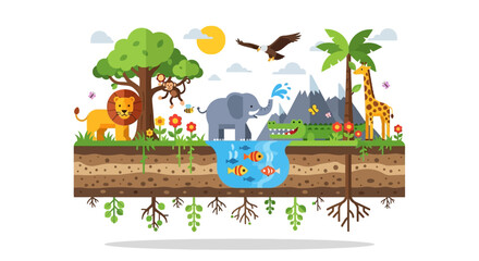 Vibrant Ecosystem With Diverse Wildlife and Lush Greenery Depicting a Healthy Natural Habitat © Avra