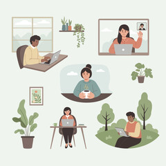 Fototapeta premium People Working Remotely From Home Office.