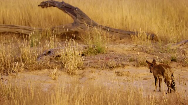 An Adorable Adult Bat Eared Fox Hiding And Moving In Tall Grass - Mid Shot