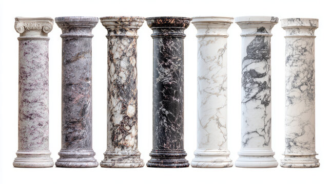 Marble column classical column stone pillar architecture white marble black marble gray marble brown marble isolated collection marble column