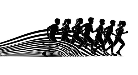Obraz premium Silhouette illustration of a group of children running fast in a race.
