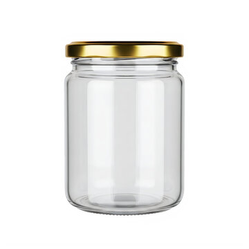 A clear glass jar with a gold lid
