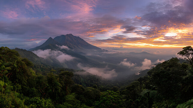 View of Pico Basile, the highest mountain in Equatorial Guinea. Illustration of a scenic background in Equatorial Guinea.