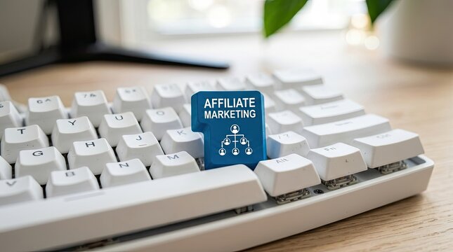 Affiliate Marketing Concept with Keyboard Key and Network Icon.
