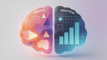 hemisphere. Abstract illustration of a brain hemisphere with geometric patterns representing creativity and logic. wellbeing guides.