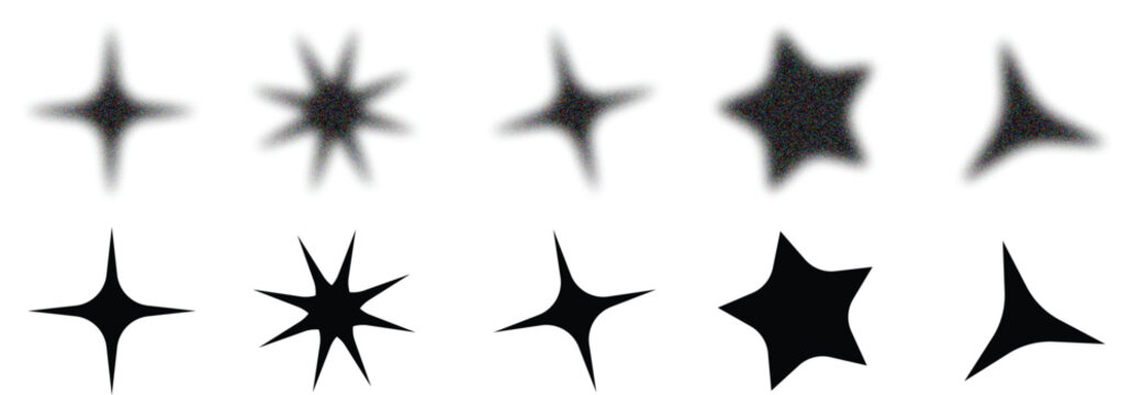 Abstract Star Shape Collection with Sparkle Variations and Soft Blur Edges, Vector Luminary Element Set in Minimal and Grunge Style for Creative Design Projects