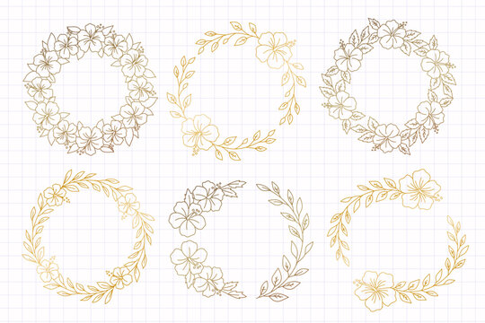 Gold hibiscus floral wreath set
