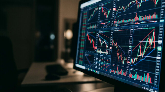 A close-up shot of a computer monitor displaying a stock market chart.