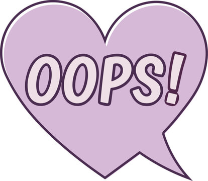 Oops speech bubble, comic mistake text balloon illustration, retro cartoon pop art sticker with apologetic expression isolated on white background