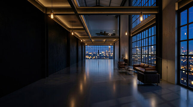 Tranquil modern loft apartment with night city view