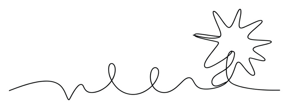 Abstract single line drawing depicting a dynamic journey culminating in an energetic explosion, suitable for minimalist communication and modern graphic compositions