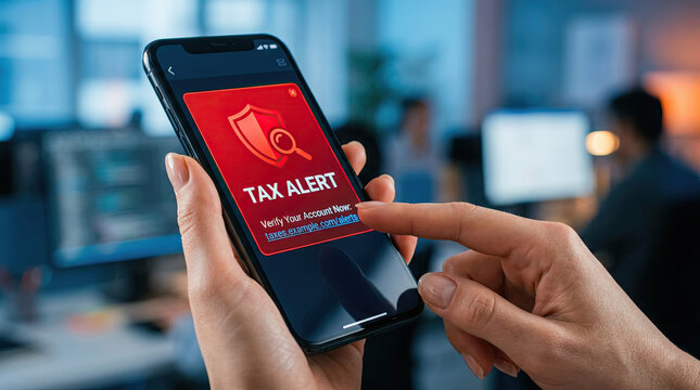 Concerned person receiving tax alert on smartphone