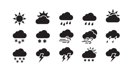 Obraz premium Collection of weather icons with sun clouds rain snow wind lightning and stormy conditions