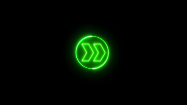 Glowing neon circle with right arrow for road direction animation.