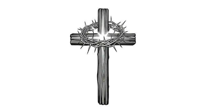 Silver cross with thorns crown.