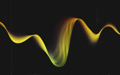 Vibrant yellow and green waveform on black background, abstract sound wave visualization, futuristic digital illustration for music, technology, and science presentations © Ahmed_Stock