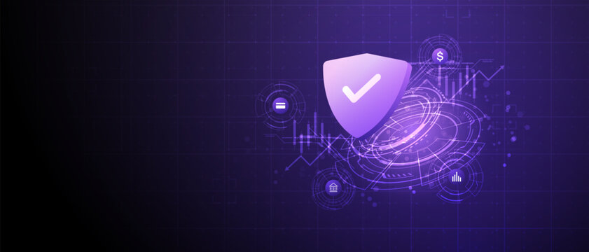 Secure Fintech Payment Shield Technology Purple Background