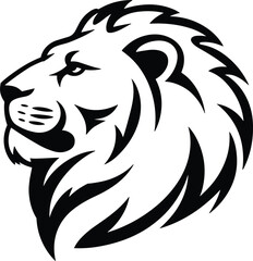 Majestic lion head profile logo, black and white tribal mascot, powerful animal vector graphic, king of the jungle © Akramul