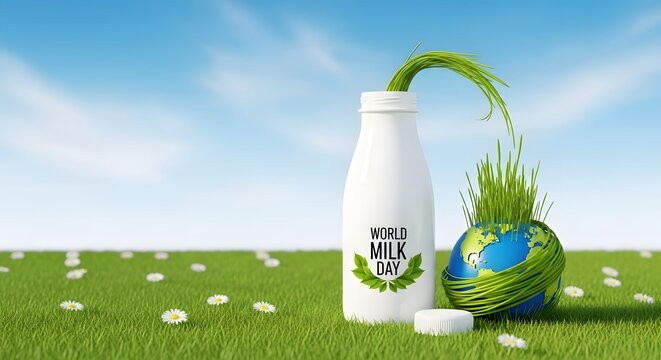 A white jug and a green earth on a grassy field