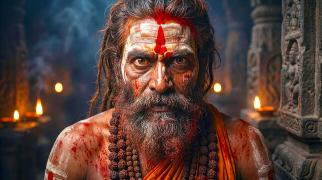 Aghori Baba Meditation Divine AI Generated Artwork, Hindu Sadhu in Deep Meditation, Ash Covered Mystic Spiritual Illustration, Sacred 4K Art