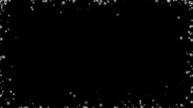 frame snow snowflakes alpha channel background.  Looping Snowfall Particles Overlay, Winter Snow Fall Black Background, 4k social media motion design element