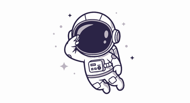 Cartoon Astronaut Floating in Space with Starry Background.