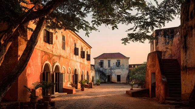 view of Fortaleza d'Amura in Bissau, Guinea-Bissau. background illustration of historical sites in guinea-bissau.