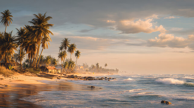 View of Robertsport Beach in Liberia. Background illustration of a beach in Liberia.