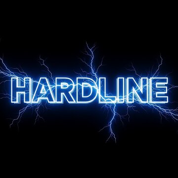 Hardline - Electric Blue Text with Lightning Bolt Effects on Black Background.