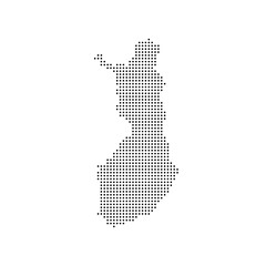 Obraz premium Finland country dotted map. Black spot pixel illustration isolated on white background. Vector circle mosaic