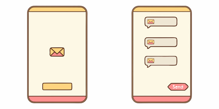 Two smartphone screens displaying email notifications and a send button
