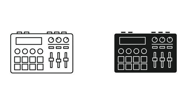 Vector illustration of two audio mixer control panels in black and white
