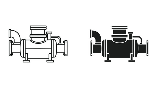 Two black and white industrial pump illustrations in different styles side by side on white background