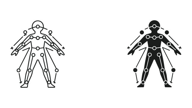 Human body joint system outline and filled vector icon set isolated on background