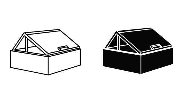 black and white illustration of two house boxes with gable roofs