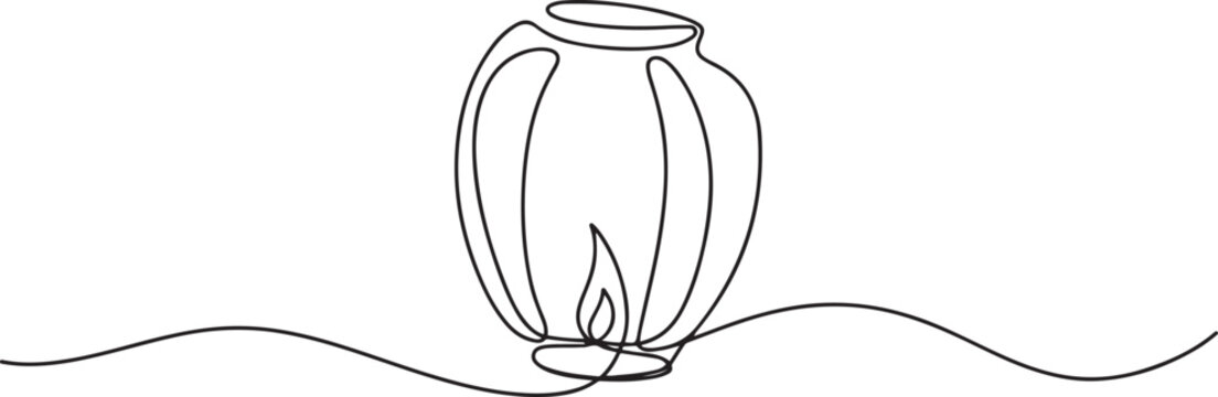 Lantern Single Continuous Line Drawing Banner, Isolated Sky Lantern continuous one line drawing. one line art icon drawing vector