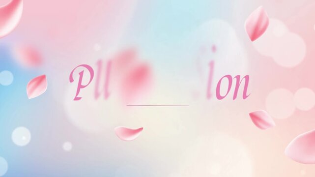 Soft pink petals floating gracefully over a dreamy pastel background with elegant purple typography and artistic flair