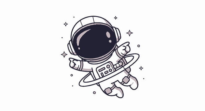Cartoon Astronaut Floating in Space with a Ring, Stars, and Helmet.