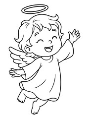 Fototapeta premium Angel Illustration: A sweet illustration of a cherubic angel, joyfully depicted with wings and a halo, radiating innocence and positivity. 