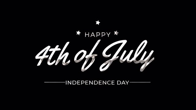 4th of july greeting text motion with independence day smooth bounce, silver glow effect and alpha channel.  