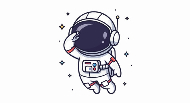 Cartoon Astronaut Floating in Space with Helmet and Suit.