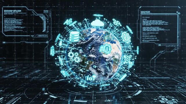 Global AI Technology Icon Set and Digital Network Bundle