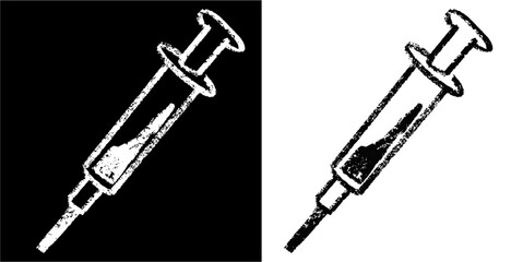 Set editable chalk drawing syringe vector for nursing classes. Ideal for symbolizing school health lessons, chalkboard medical injections, and vintage care. © Taliax