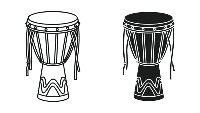 black and white illustration of two djembe drums