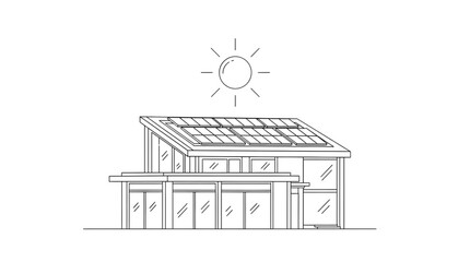 Naklejka premium Line drawing of a smart home with photovoltaic system on isolated white background for World Environment Day.