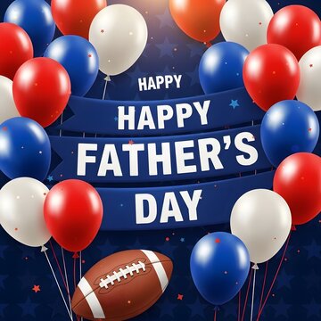 Happy father's day celebration with balloons and american football.